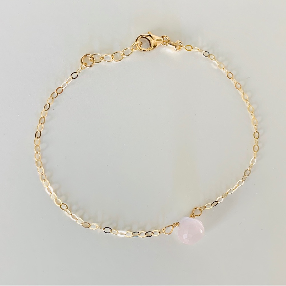 Dainty Rose Quartz Bracelet 14K Gold Filled